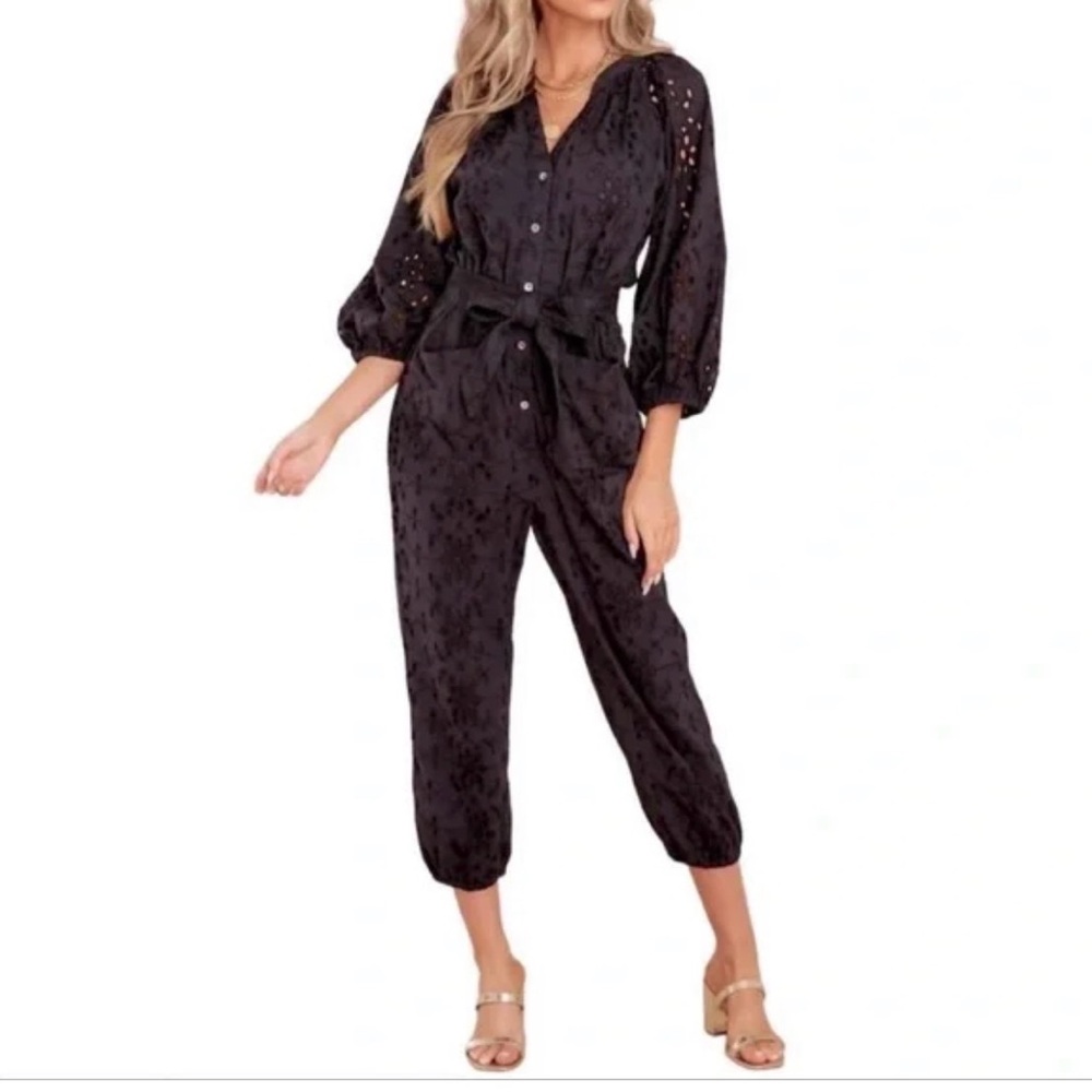 Cleobella Black Eyelet Crop Jumpsuit